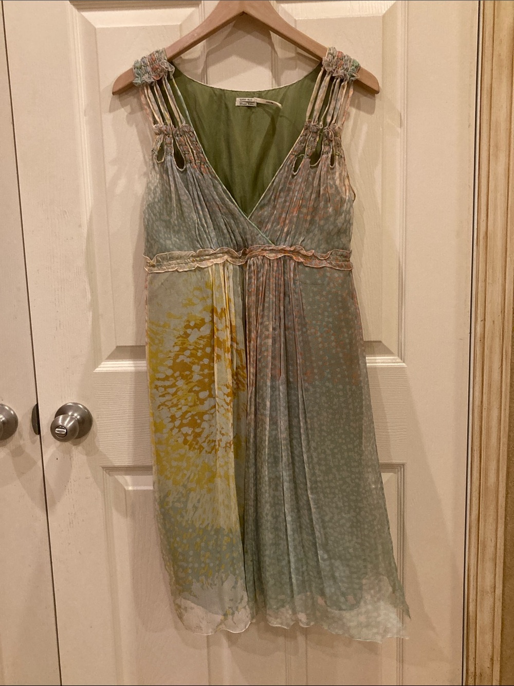 Sage Green Floral-Accent V-Neck Midi Dress